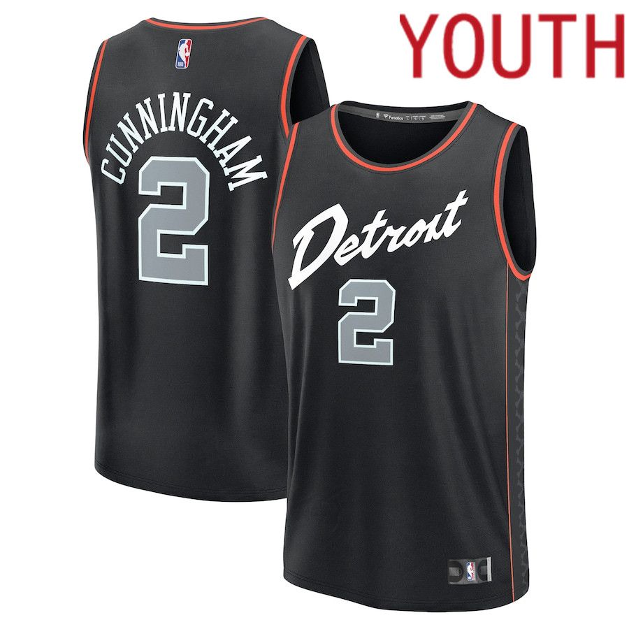 Youth Detroit Pistons 2 Cade Cunningham Fanatics Branded Black City Edition 2023-24 Fast Break NBA Jersey